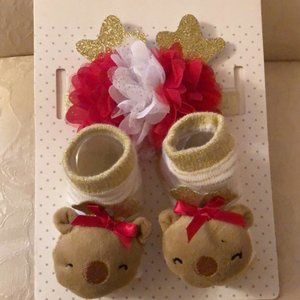 Baby Girl Reindeer Headband with Rattle Socks